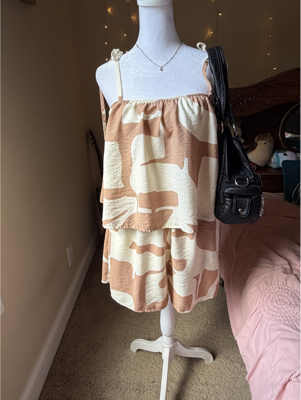 Entro Abstract Boho Tiered Babydoll Cami Romper